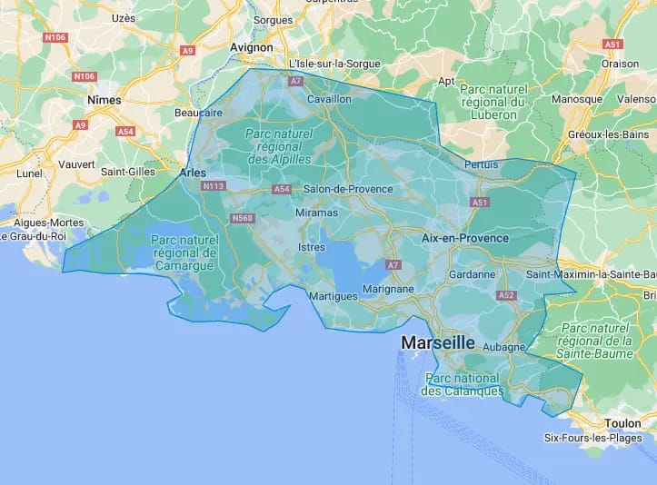 Zone d'intervention de Epaviste Marseille MJD. Nous intervenons sur Marseille et dans les Bouche-du-Rhone
